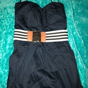 strapless navy dress